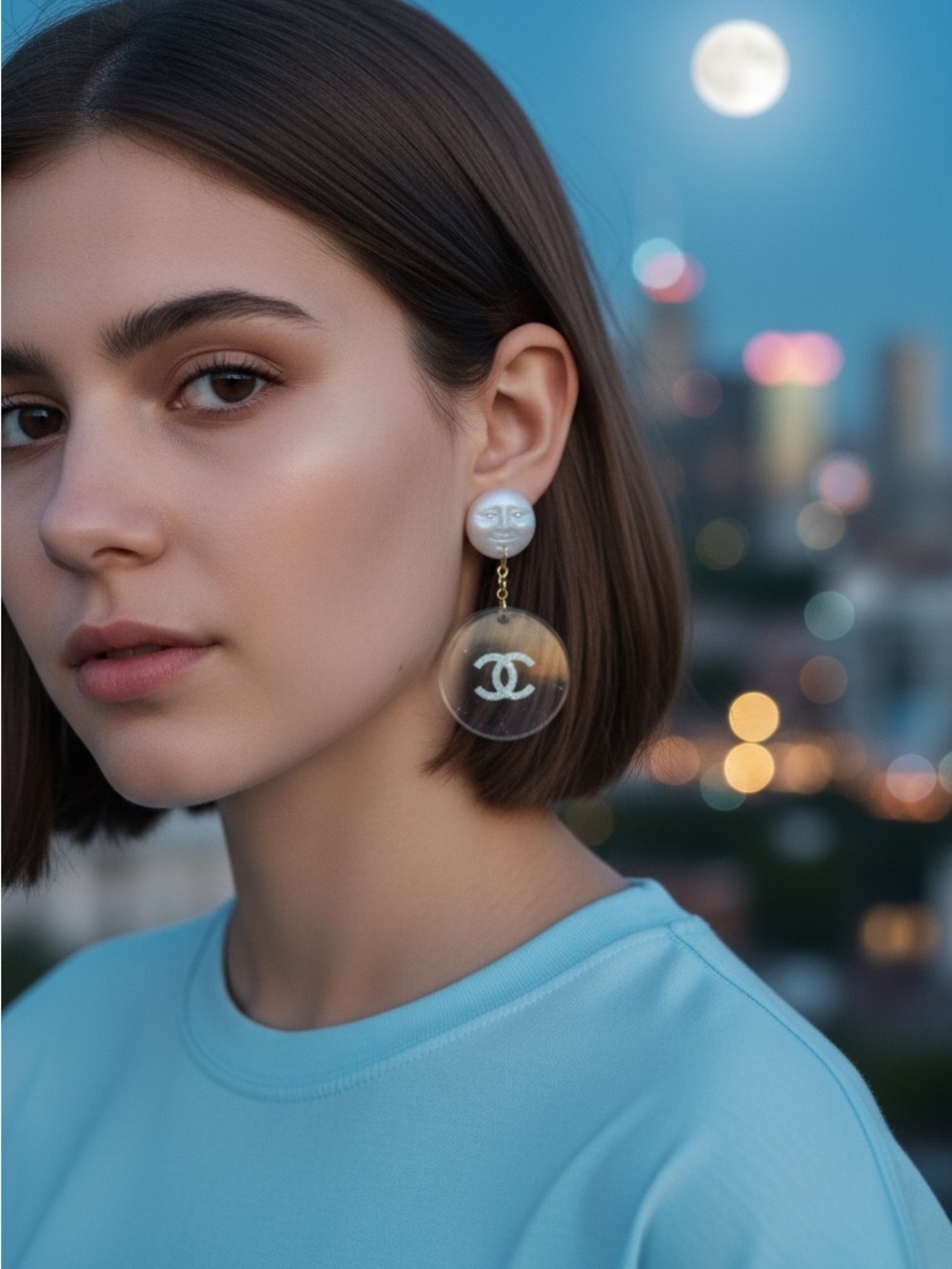 White and Gold Logo Drop Earrings